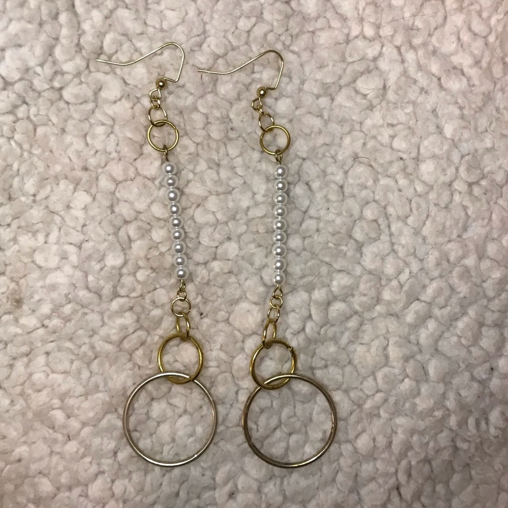 Pearl and hoop dangly earrings